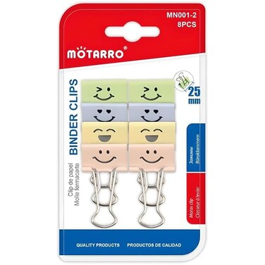 Fitto 8 Piece 25mm Binder Clips with Emoji, Assorted Colors Office Stationery Fastener