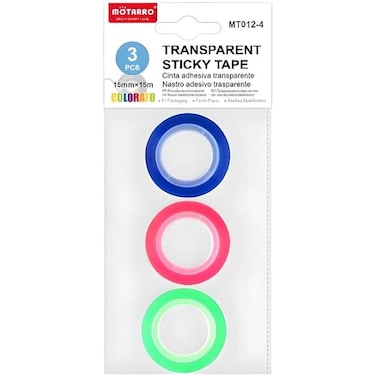 Fitto Transparent Sticky Tape 1.5x1.8cm 3 Assorted Colors