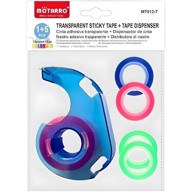 Fitto 5 Pieces Transparent Tape with 1 Tape Dispenser, Assorted Colors