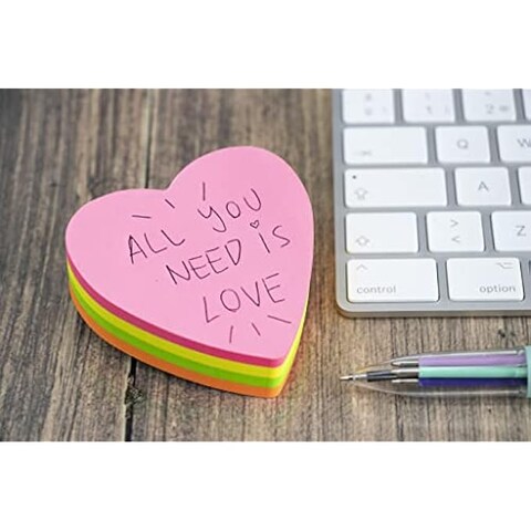 Fitto 100 Sheets Heart Shaped Sticky Notes, Assorted Colors for Office & Home