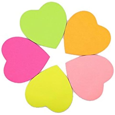 Fitto 100 Sheets Heart Shaped Sticky Notes, Assorted Colors for Office & Home