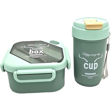 Fitto Lunch Box with Bottle Set Blue Yellow – Kids School Lunch Container with Drink Bottle
