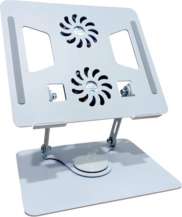 Fitto Aluminium Tabletop Laptop Stand with Double Fan 360 Degree Rotating Cooling