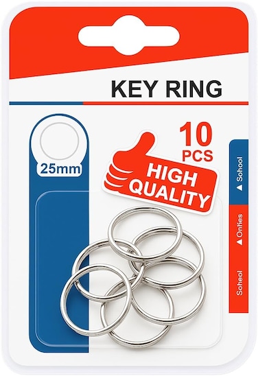 Fitto Key Ring Set 10 Pieces 25mm Metal Split Rings for Keys, Crafts, and Accessories