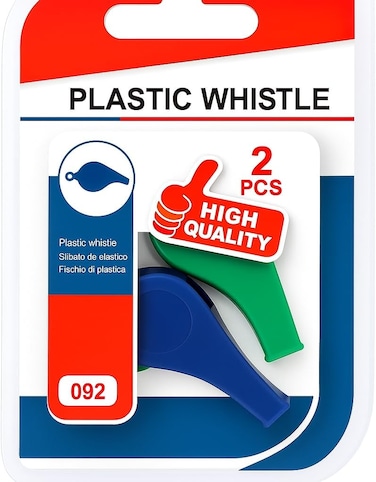Fitto Plastic Whistle 2 Pack, Mixed Colors, Sports, Emergency, Outdoor, Safety Whistles for Kids and Adults