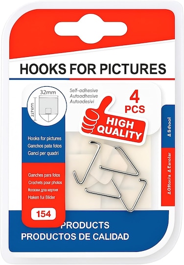 Fitto Hooks for Picture Hanging, 32mm, Heavy Duty Wall Hooks for Home and Office Decor