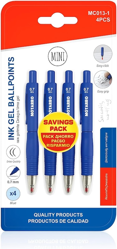Fitto Ink Gel Pen Set, 4 Pack, 11 cm, 0.7 mm Tip, Smooth Writing, Black Ink, Office & School Supplies