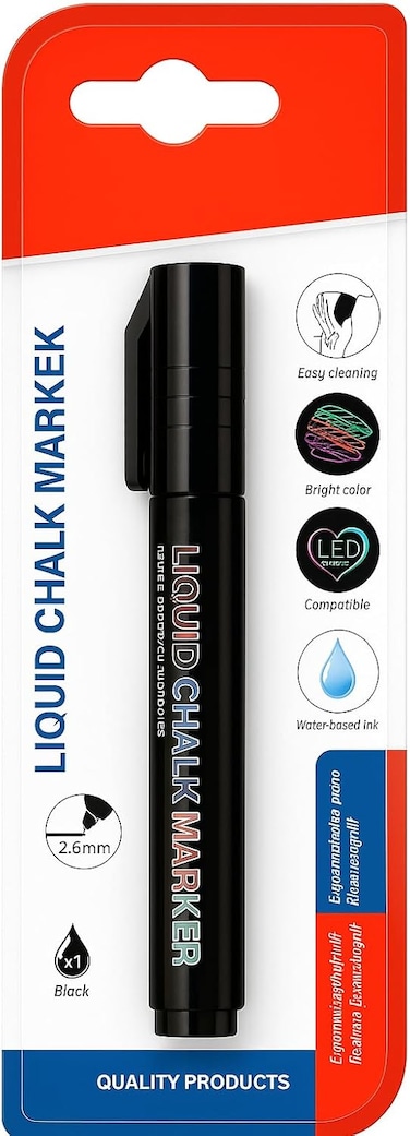 Fitto Liquid Chalk Marker 14.5cm 2.5mm Black for Chalkboards, Glass, Windows, Non-Porous Surfaces