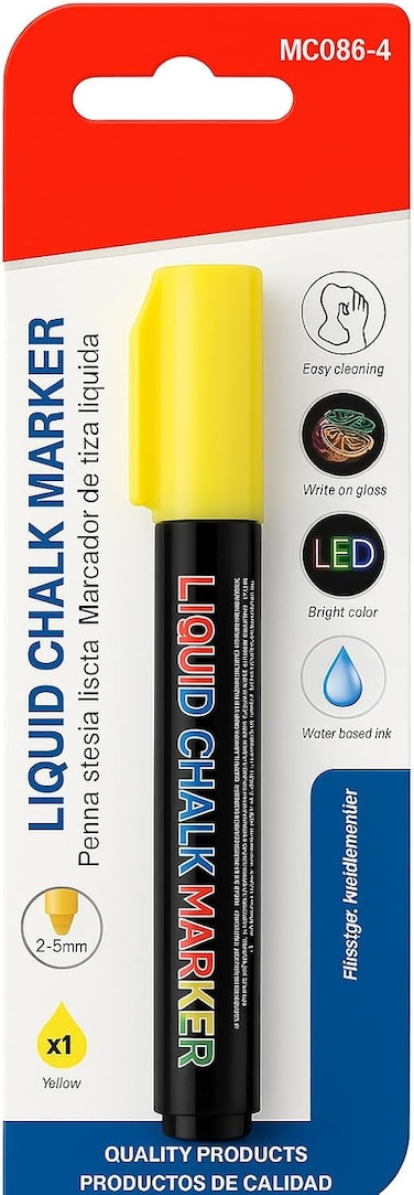 Fitto Liquid Chalk Marker Yellow 14.5 cm 2-5 mm for Chalkboards, Glass, Windows, Non-Porous Surfaces