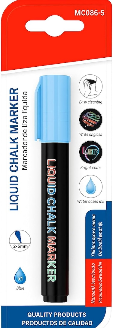 Fitto Liquid Chalk Marker 14.5cm, 2-5mm Tip, Blue for Chalkboards, Glass, Windows, Non-Permanent