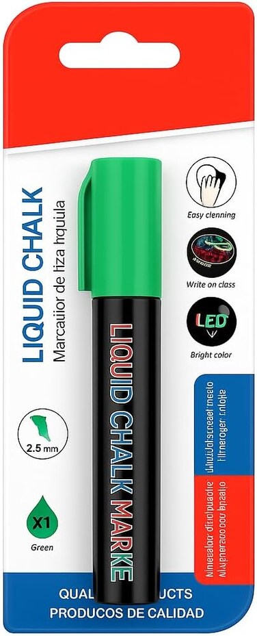 Fitto Liquid Chalk Marker Green 14.5cm 2-5mm for Chalkboards, Glass, Windows, Non-Porous Surfaces