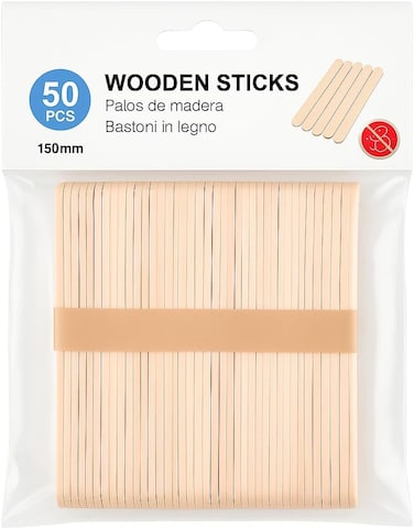 Fitto Wooden Sticks 150mm x 18cm, 50 Pieces, Natural Wood Color for Crafts and DIY Projects