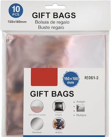 Fitto Silver Color Gift Bags 10 Pack for Parties, Weddings, Birthdays, Events, Favor Bags