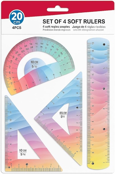 Fitto Set of Soft Rulers 4 PC - 20 CM Scale, Protractor, Triangle, Ruler for School and Office Supplies