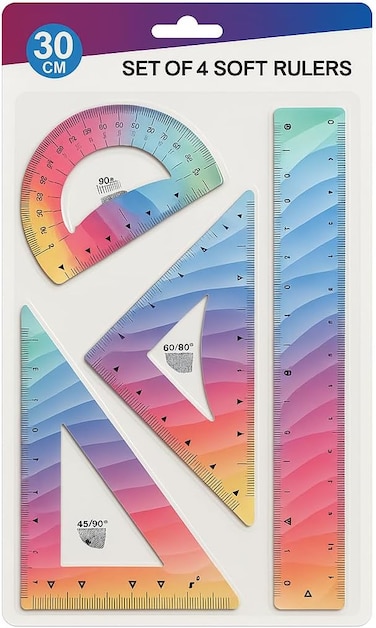 Fitto Set of Soft Rulers 4 PC - Scale, Protractor, Triangle, Ruler 30 CM for School and Office Use