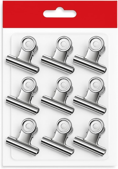 Fitto Binder Clips 9 Pack, 22mm, Office Paper Clamps, Black Metal Clips for Documents, School, Home, and Office Use
