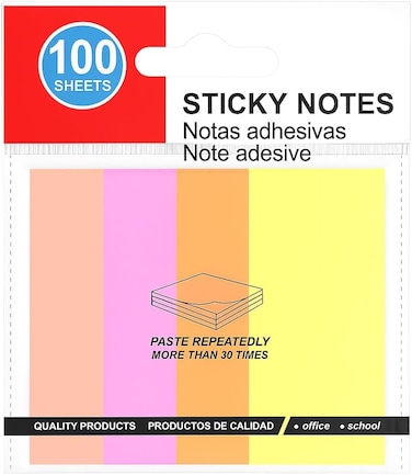 Fitto Sticky Notes 100 Sheets 76mm x 76mm Multi Color for Office, School, Home Use