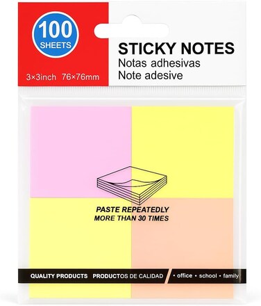 Fitto Sticky Notes 100 Sheets 76mm x 76mm Multi Color for Office, School, Home Use