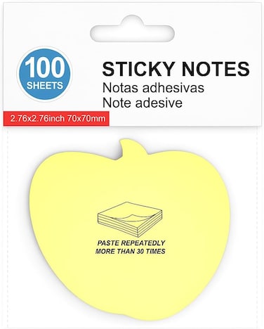 Fitto Sticky Notes 100 Sheets 76mm x 76mm Multi Color Apple Shape for Office and School