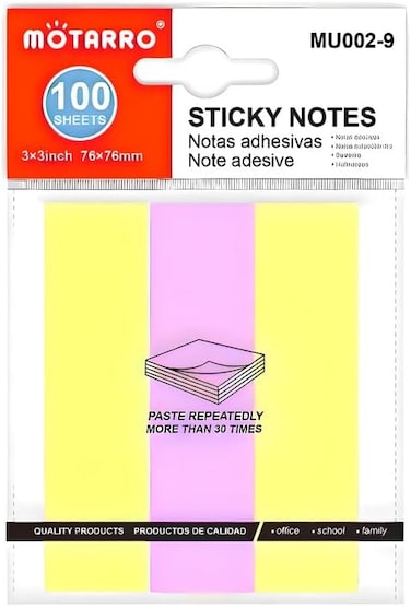 Fitto Sticky Notes 100 Sheets 76mm x 76mm Multi Color for Office, School, Home Use