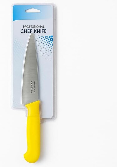 Fitto Stainless Steel Kitchen Knife with Yellow Handle, Sharp Chef's Knife for Cooking and Food Preparation