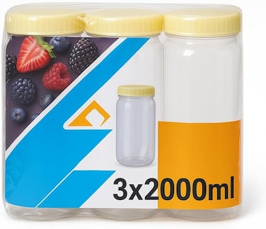 Fitto PET Jar 2000 ML 3PC Set, Airtight Storage Containers for Kitchen, Food Grade Plastic Jars