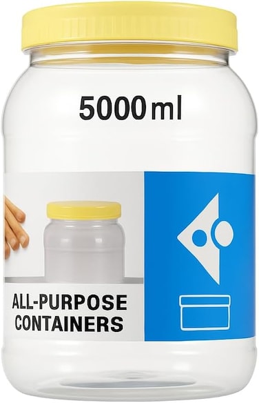 Fitto PET Jar 5000ml, Large Clear Plastic Storage Container with Lid for Kitchen, Pantry, Food Storage