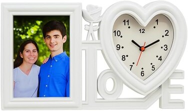 Fitto Love Photo Frame Black with White Border and Heart Shape Clock for Home Decor