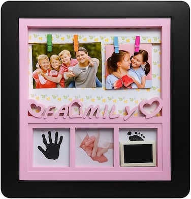 Fitto Baby Girl Photo Frame with Black Frame and Pink Border, 4 Picture Slots for Nursery Decor