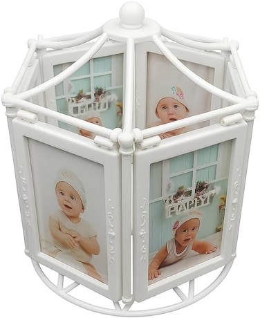 Fitto White Rotating Photo Frame with 6 Picture Slots and Music for Home Decor