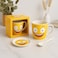 Fitto Yellow Ceramic Mug with Lol Emoji Smile, Spoon &amp; Lid, Fun Coffee Cup for Home &amp; Office