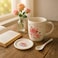 Fitto White Ceramic Mug with Spoon and Lid, Have a Nice Day Floral Design, Coffee Tea Cup