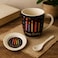 Fitto Ceramic Mug with Spoon and Lid, Black Outer, White Interior, Happy Birthday Candle Design