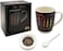 Fitto Ceramic Mug with Spoon and Lid, Black Outer, White Interior, Happy Birthday Candle Design