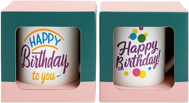 Fitto Ceramic Mug with Black Border and Cap Design - Happy Birthday Print