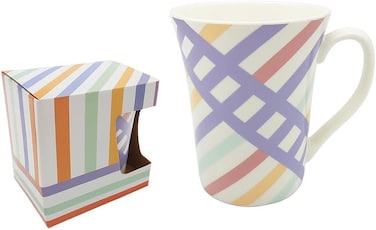 Fitto Colorful Stripe Ceramic Mug with White Interior, 10.5cm Height, Coffee Tea Cup