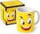 Fitto Yellow Ceramic Mug with Emoji Smiley, White Interior, 350ml Coffee Cup