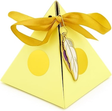 Fitto 12 Pieces Pyramid Shape Candy Box 8.5x8.5x10cm Golden Color for Party Favors and Events