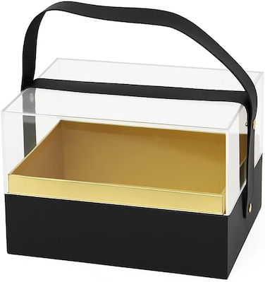 Fitto Transparent  Gift Acrylic Rectangular Box with Handle, 18x13.5x12.5cm, Black