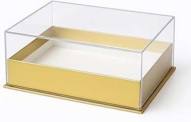 Fitto Transparent Acrylic Rectangular Box 18x13.5x7.5cm, Golden Color, Storage Organizer for Home and Office