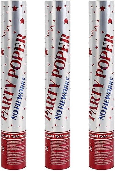 Fitto Party Poppers 3 Pack, 60cm Length, Colorful Confetti for Celebrations, Birthdays, Weddings