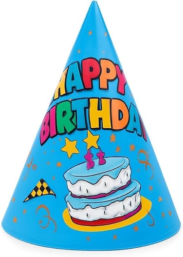 Fitto Birthday Cone Party Hats Medium Pack of 6 Blue - Kids &amp; Adults Disposable Cone Caps