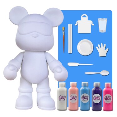 DIY Fluid Acrylic Pouring Paint COOL-BEAR 33 CM Piggy Bank Kit Colors: White, Light-Pink, Light-Blue, Dark-Purple, Fluorescent-Pink. Arts and Crafts.