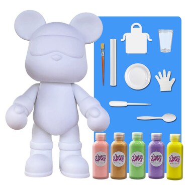 DIY Fluid Acrylic Pouring Paint COOL-BEAR 33 CM Piggy Bank Kit Colors: Light-Pink, Gold, Mint-Green, Light-Purple, Lemon-Yellow. Arts and Crafts.