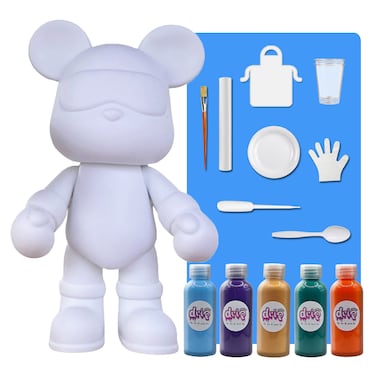 DIY Fluid Acrylic Pouring Paint COOL-BEAR 33 CM Piggy Bank Kit Colors: Light-Blue, Dark-Purple, Gold, Blue-Green, Orange, Arts and Crafts.