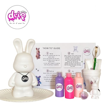DIY Fluid Acrylic Pouring Paint Bunny 23cm Money Saver Kit + Toy Keychain and Glitter: Light-Pink, Fluorescent-Pink, Light-Purple. Birthday gift Creative workshop Arts and Craft