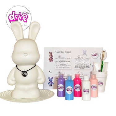 DIY Fluid Acrylic Pouring Paint Bunny 33cm Money Saver Kit, Purple, Light-Blue, Fluorescent-Pink, White, Light-Pink. Birthday gift Creative workshop Arts and Craft