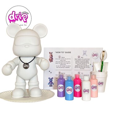 DIY Fluid Acrylic Pouring Paint Cool-Bear 33cm Money Saver Kit, Purple, Light-Blue, Fluorescent-Pink, White, Light-Pink. Birthday gift Creative workshop Arts and Craft