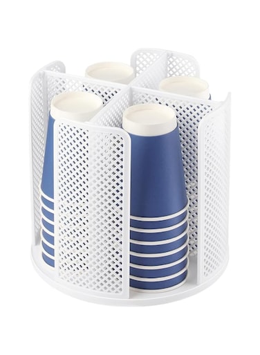 MostNow Cup and Lid Organizer,Rotatable Cup and Lid Organizer with 4 Compartments, Coffee Cup Dispenser, Paper Cup Storage Holder, for Countertop Kitchen Bedroom Coffee Shop (White)
