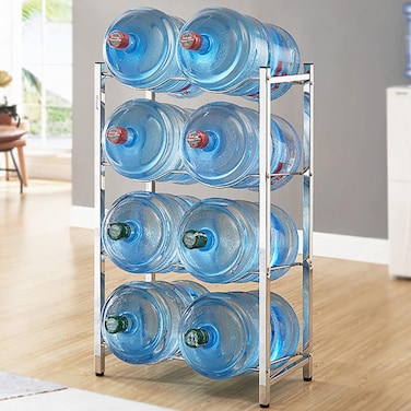 Heavy-Duty 4-Tier Water Bottle Storage Rack for 8 Bottles, Detachable 5-Gallon Bottles Organizer for for Home, Office, Kitchen, Warehouse